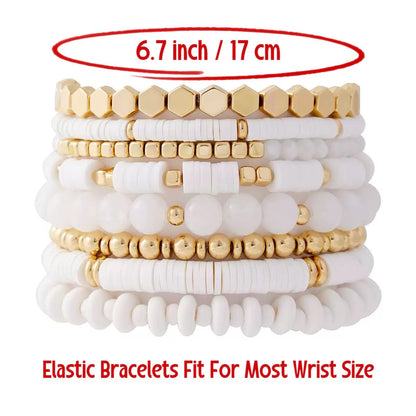 YEOSMINE Boho Heishi Clay Beaded Stretch Bracelets Stack For Women, Preppy Teens Friendship Gold Bracelets Cute Beach Surfer Accessories Bulk Set Trendy Fashion Jewelry