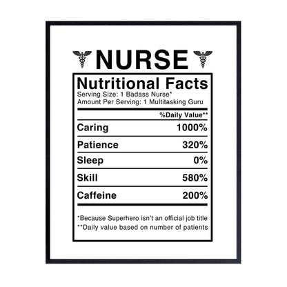 Nurse Nutritional Facts Wall Art - Funny 8x10 Room Decor, Home Decoration for Medical Clinic or Office - Unique Gift for Physicians Assistant, PA, Student - Unframed Poster Picture Sign Print