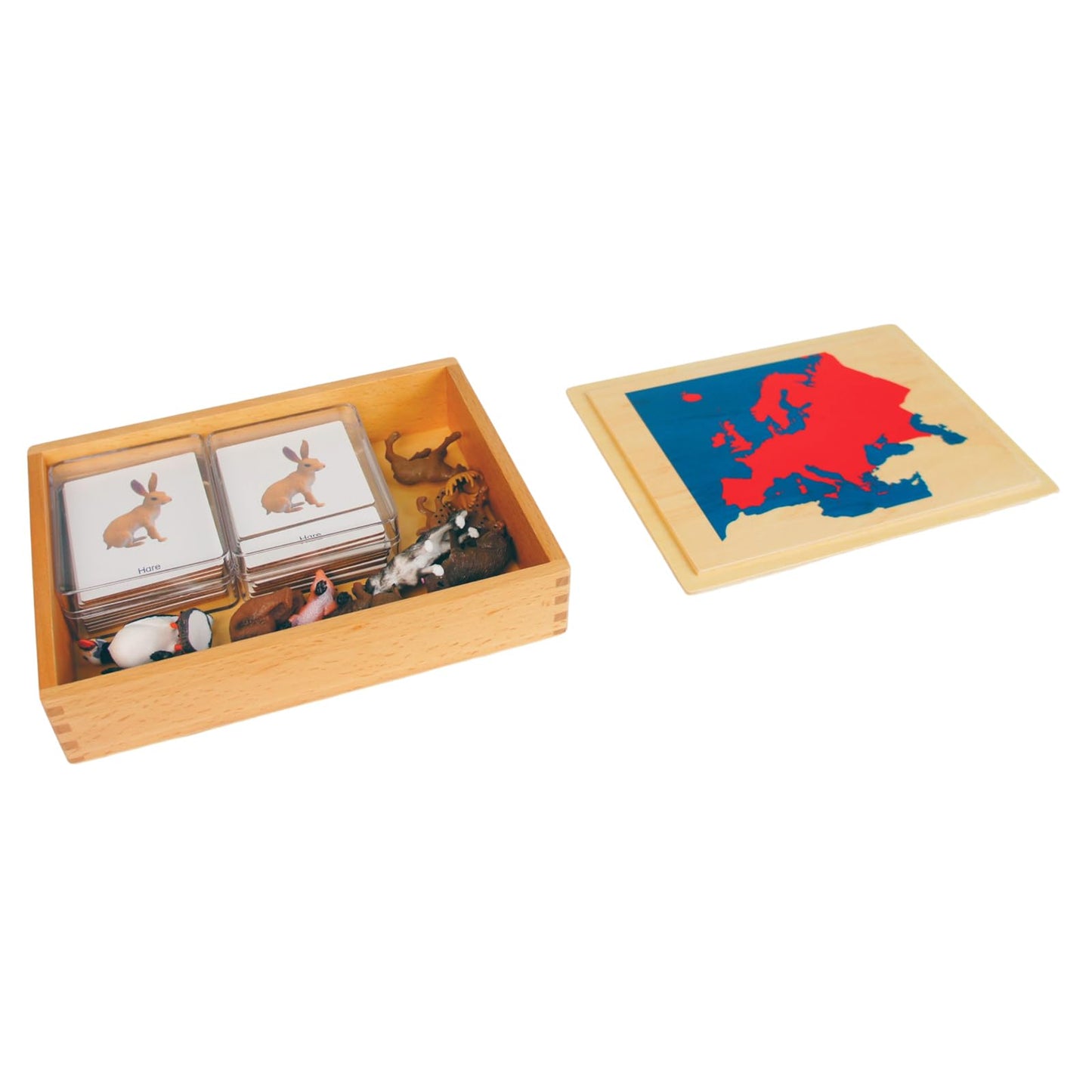 ancona North American Animals, Spanish/English Bilingual, Montessori Preschool Memory Matching Game Box Set with Animal Figurines & 3-Part Cards, Early Education Toy