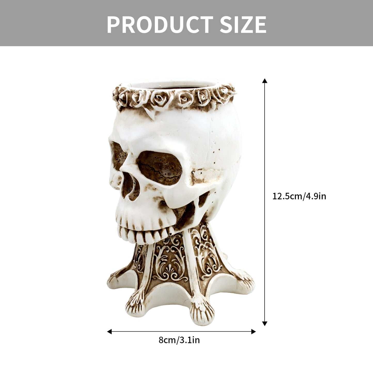 OOXYG Skull Toothbrush and Toothpaste Holder for Bathroom, Unique Skull Makeup Brush Holder, Resin Skeleton Pen Holder, Home Office Bathroom Halloween Decor