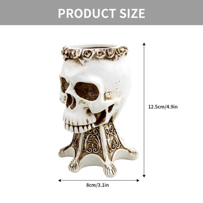 OOXYG Skull Toothbrush and Toothpaste Holder for Bathroom, Unique Skull Makeup Brush Holder, Resin Skeleton Pen Holder, Home Office Bathroom Halloween Decor