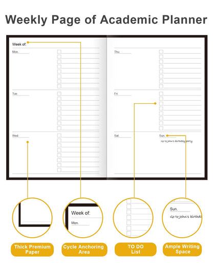 Academic Planner for 2026-2027 or Anytime – 5.8" x 8.5" Undated Weekly Student Planner For Homeschool, High School, College & Nursing Students, 200 Pages, Black