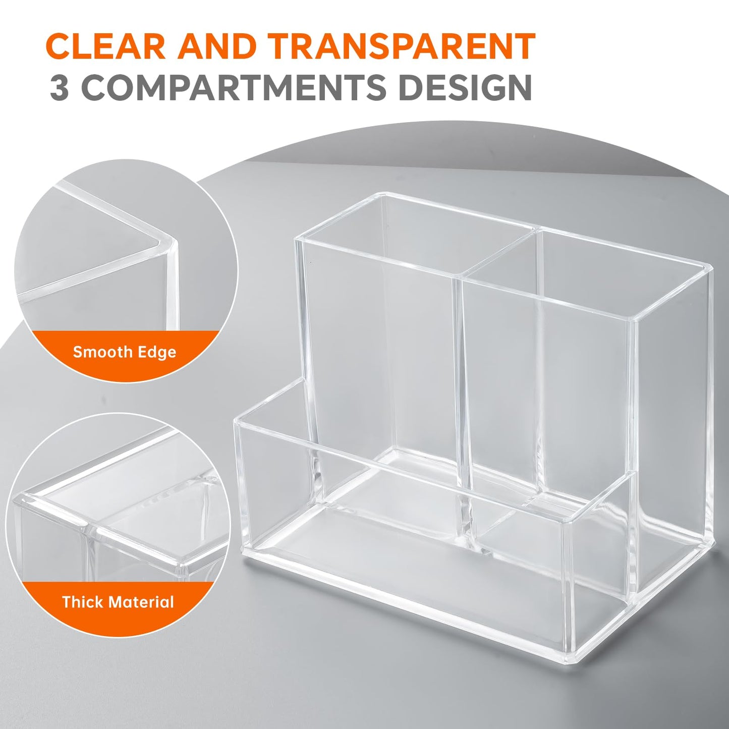 Banafich 2 Packs Pen Holder for Desk, Clear Acrylic Pencil Holder for Desk, Marker Holder with 3 Compartments, Pencil Organizer for Home, Office, Classroom, Bathroom