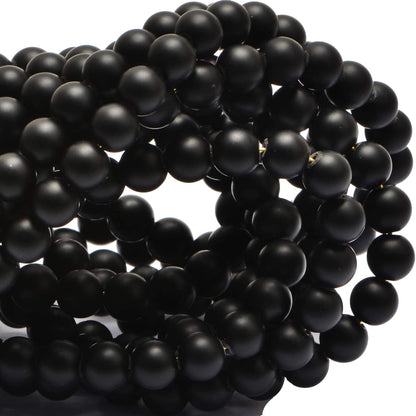 100Pcs Natural Crystal Beads Stone Gemstone Round Loose Energy Healing Beads with Free Crystal Stretch Cord for Jewelry Making (Matte Onyx, 8MM)