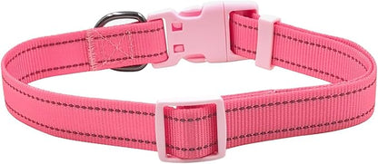 Dog Collar Leash Set, Durable Polyester with Safety Reflective Strips, 5 ft Matching Leash, Neoprene Padded Handle, Adjustable 4 Sizes for Small Medium Large Dogs.(S, Pink)