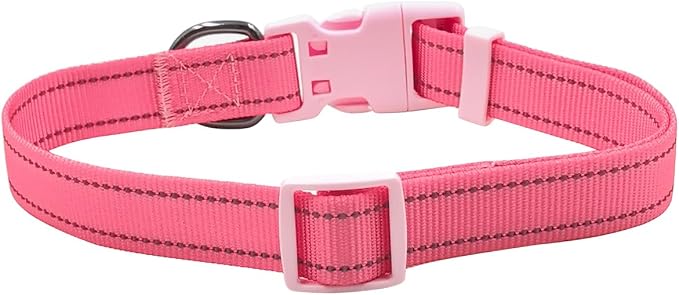 Dog Collar Leash Set, Durable Polyester with Safety Reflective Strips, 5 ft Matching Leash, Neoprene Padded Handle, Adjustable 4 Sizes for Small Medium Large Dogs.(M, Pink)