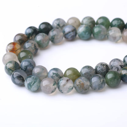 35PCS 10MM Natural Moss Agate Stone Beads Energy Healing Beads for DIY Jewelry Bracelet Necklace Making for Jewelry Making15Inch