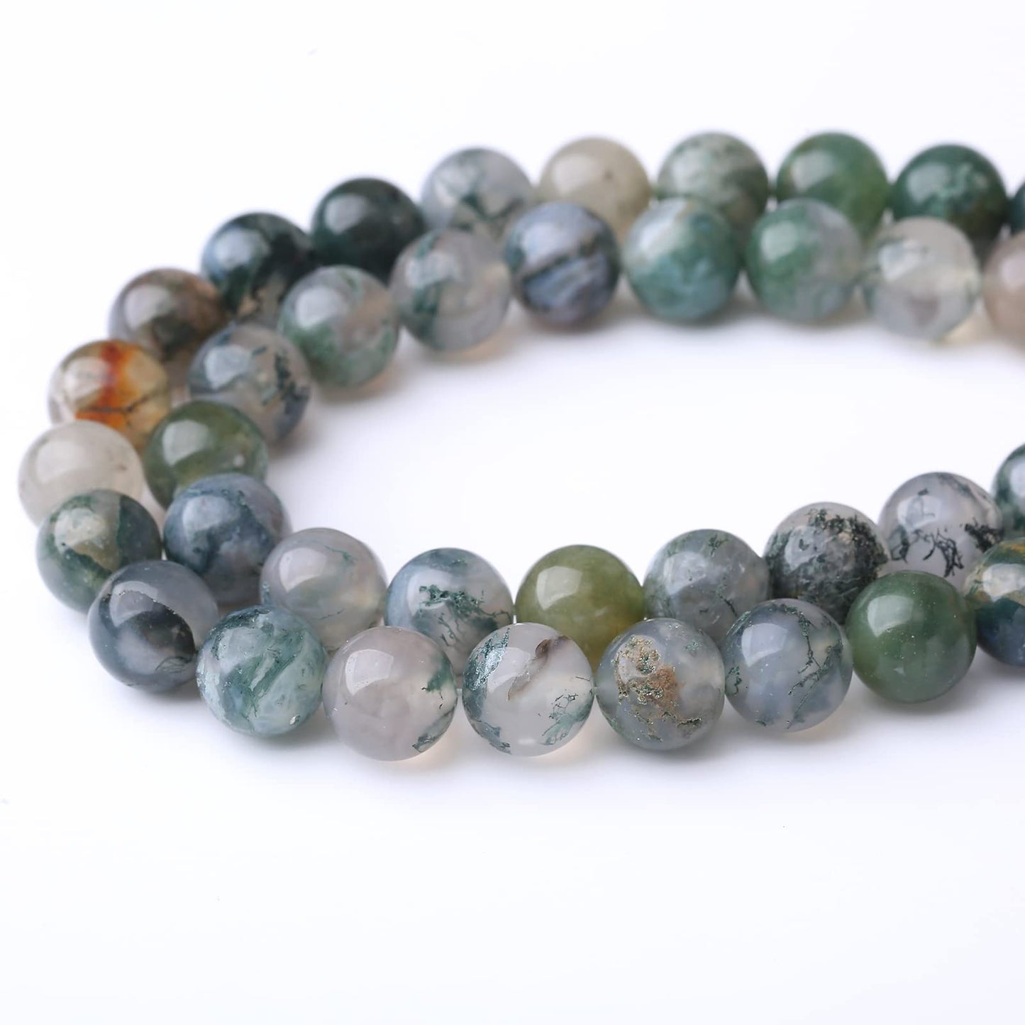 32PCS 12MM Natural Moss Agate Stone Beads Energy Healing Beads for DIY Jewelry Bracelet Necklace Making for Jewelry Making15Inch