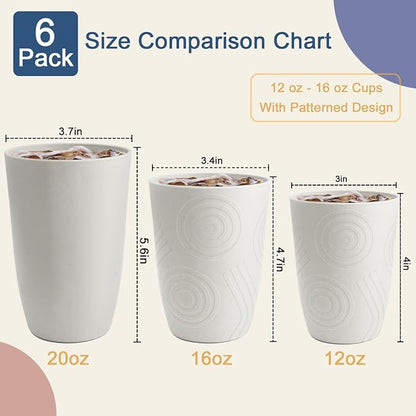 Wheat Straw Cups 16 OZ - Unbreakable Drinking Cup Set of 6 Plastic Cups Reusable Lightweight Glasses Drinking Cup Microwave & Dishwasher Safe Water Glasses Tumbler - White