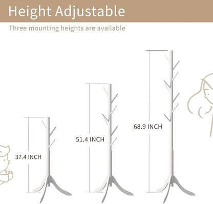 Coat Rack Freestanding, Coat Stands Entryway, Bamboo Coat Rack Hat Hanger 8 Hook for Jacket, Purse, Scarf Rack, Umbrella Tree Stand (White)