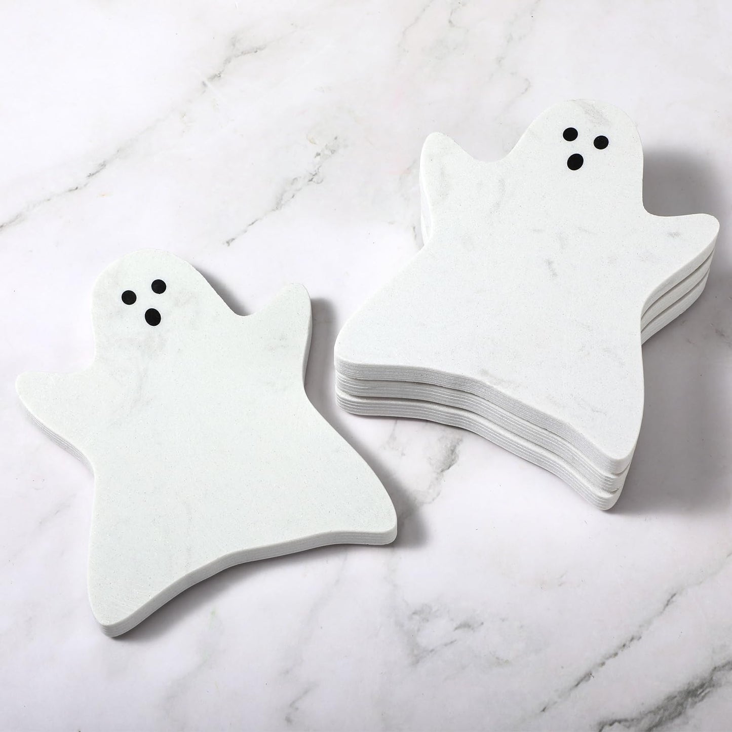 Acellegic 4pcs Marble Coasters Halloween Ghost Coasters 4.7 x 3.9 Inches for Drinks Beverage Boo Mug Cup Car Desk Party Decoration(Halloween Ghost,White)