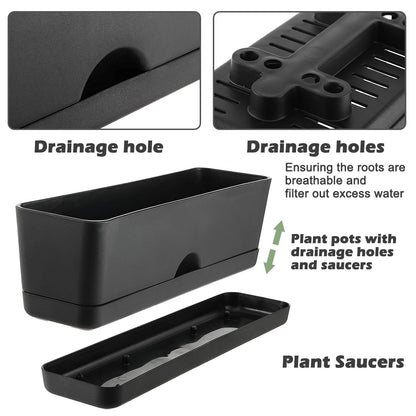 5 Pack Window Boxes Planters 16 Inches Rectangular Planter Herb Planter Boxes Large Plastic Flower Pots Rectangle Black Planter Outdoor and Indoor Succulent Window Sill Planter Self Watering Pots