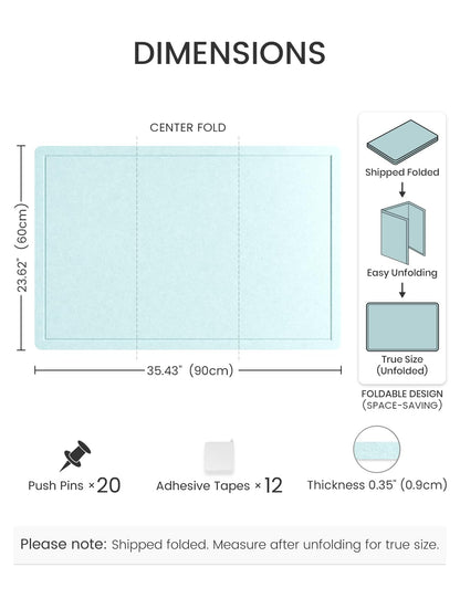 Fluxynara Bulletin Board,35.4" x 23.6" Cork Board Alternative with 12 Safe Removable Adhesive Tabs, Foldable Felt Pin Board for Home Office, Classroom, Bedroom,Entryway for Walls—Aqua Blue