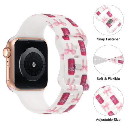 Cute Floral Printed Strap for Apple Watch Bands 38mm 40mm 41mm 42mm 44mm 45mm 46mm 49mm Women, Soft Silicone Leopard Bow Pattern Design Wristbands for iWatch Series 11,10，9, 8,7,6,5,4,3,2,1,SE (Bowknot Cola, 42(Series 11/10)/41/40/38mm)