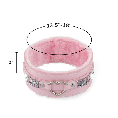 ADEMISHIA Pink Furry Heart O-ring Leather Choker Collar For Women, Handmade Punk Gothic Letter Necklace Adjustable Fashion Jewelry