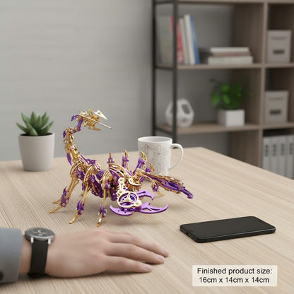 Scorpion 3D Metal Puzzles for Adults, 454PCS Stainless Steel DIY Mechanical Metal Model Kits, No Glue Assembly with Movable Joints, Challenging Metal Building Kit Desk Decor Gift (Purple-Glod)