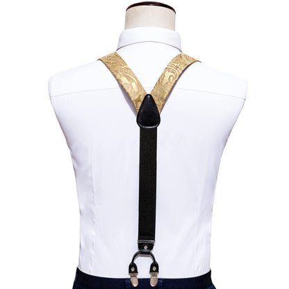 Barry.Wang Suspenders and Bow Tie Set for Men Solid Paisley Bowtie Y Shape Brace Handkerchief Cufflinks 6 Strong Clips