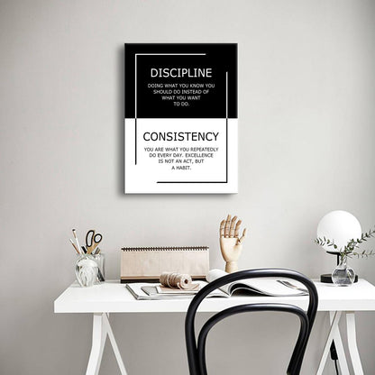 Inspirational Canvas Wall Art Discipline Consistency Success Quote Office Decor Painting Pictures Motivational Poster Prints Artwork for Modern Home Living Room Stretched and Framed [18''Wx 24''H]