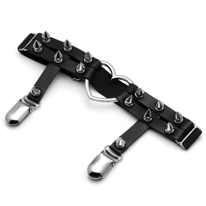 Eigso Spikes Rivet Leather Garters Leg Ring Gothic Rave Thigh Garter Harness for Women and Men Adjustable
