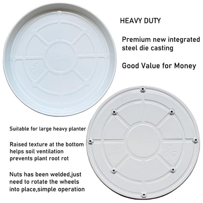 SKAFORZ Rolling Planter Caddy(470lbs Capacity), Heavy Duty Metal Plant Stand with Brake Wheels Plant Dolly Mover Plant Pot Tray Saucer for Indoor Outdoor 18inches White