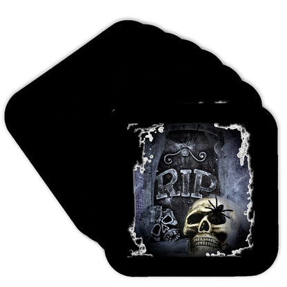 3dRose cst_28314_2 Grave Marker and Skull Halloween Design Coasters, Set of 8