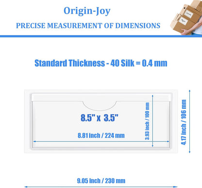 Origin-Joy 35 PCS Self Adhesive Index Card Pockets with Top Open, Clear Plastic Label Holder for Cards of Note, Library and Business, Adhesive Label Pockets & Card Holder (8.5 x 3.5 inch)