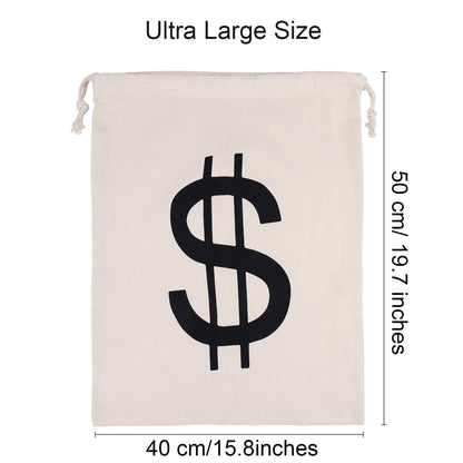Boao 19.7 x 15.8 Inch Extra Large Money Bags Prop Money Dollar Sign Drawstring Canvas Bag with Dollar Symbol for Toy Favor Cosplay Themed Party