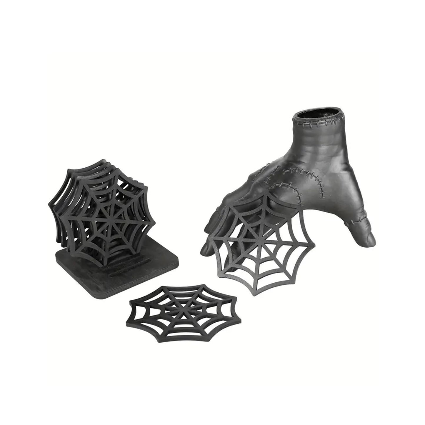 Wooden Hollow net Coaster Stand, Black, Decorated Halloween Table Decoration (6 Pieces)