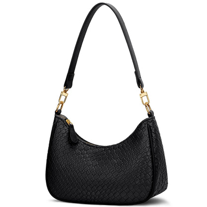 KKXIU Woven Shoulder Bag for Women Cute Hobo and Tote Handbags Retro Clutch Underarm Purse with 2 Removable Straps (B-Black)
