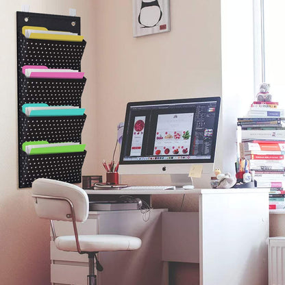 Eamay 4 Pocket White Dots Wall Mount/Over Door File Hanging Storage Organizer - Office Supplies, School, Classroom, Office or Home Use