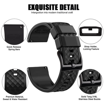 Ritche Silicone Watch Bands 18mm 20mm 22mm 24mm Quick Release Rubber Watch Bands for Men, Black / Black, 20mm, Classic,Sport
