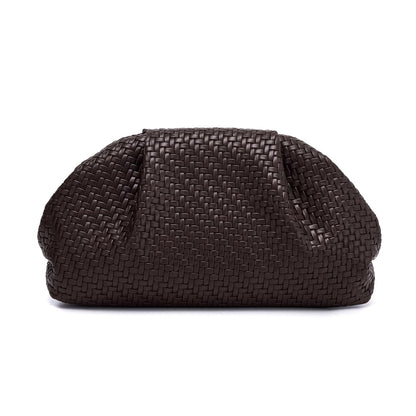 PHILOMENA Women's Woven Evening Bag Vegan Leather Clutch Purse Dumpling Ruched Bag Party Wedding Elegant Handbags (Coffee Woven)