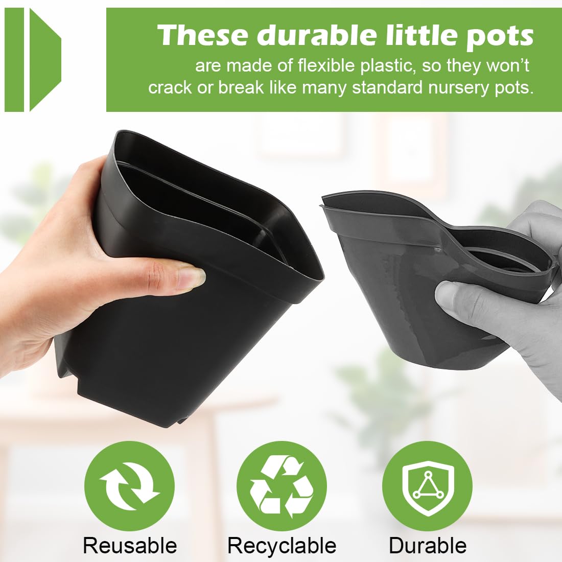 RooTrimmer Square Nursery pots 4 Inches 60Pcs, Seedling Plastic Seeds propogation Growing Pots (Black,4Inches,60Pcs)