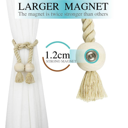 Nieffeiy 6 Pack Magnetic Curtain Tiebacks Cotton Hand Woven Tie Back Decorative Rope Holdbacks for Curtains Draperies No Tools Required, Dark Beige