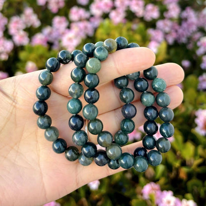 Adabele Real Natural Moss Agate Gemstone Beaded Bracelet 7 inch Stretch Chakra Healing Crystal Stone Jewelry Energy Quartz Rock GB8-25