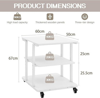 Natwind Printer Stand, 24''x20''x26'' Large Printer Table with Storage Shelf, 3 Tier Rolling Printer Cart with Wheels,Multifunctional Shelves for Home Office（White）