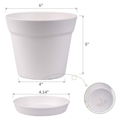 homenote Pots for Plants, 15 Pack 6 Inch Plastic Planters with Multiple Drainage Holes and Trays,Plant Pots for All Home Garden Flowers Succulents (White)