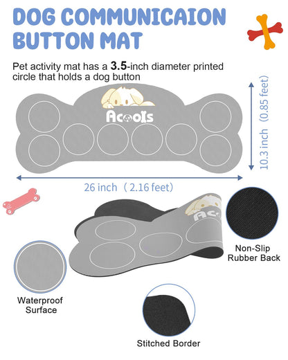 Acools Dog Buttons for Communication, 8 Dog Talking Button Set, 30s Recordable Voice Pet Buzzer Training Buttons, Speaking Button for Dogs with Anti-Slip Dog Buttons Talk Mat and 24 Scene Stickers