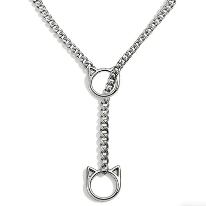 C CHIC CHOK YOUR BODY TALK Cat O-Ring Slip Chain Necklace Stainless Steel Cuban Chain Punk Choker Necklace Jewelry Gift for Women