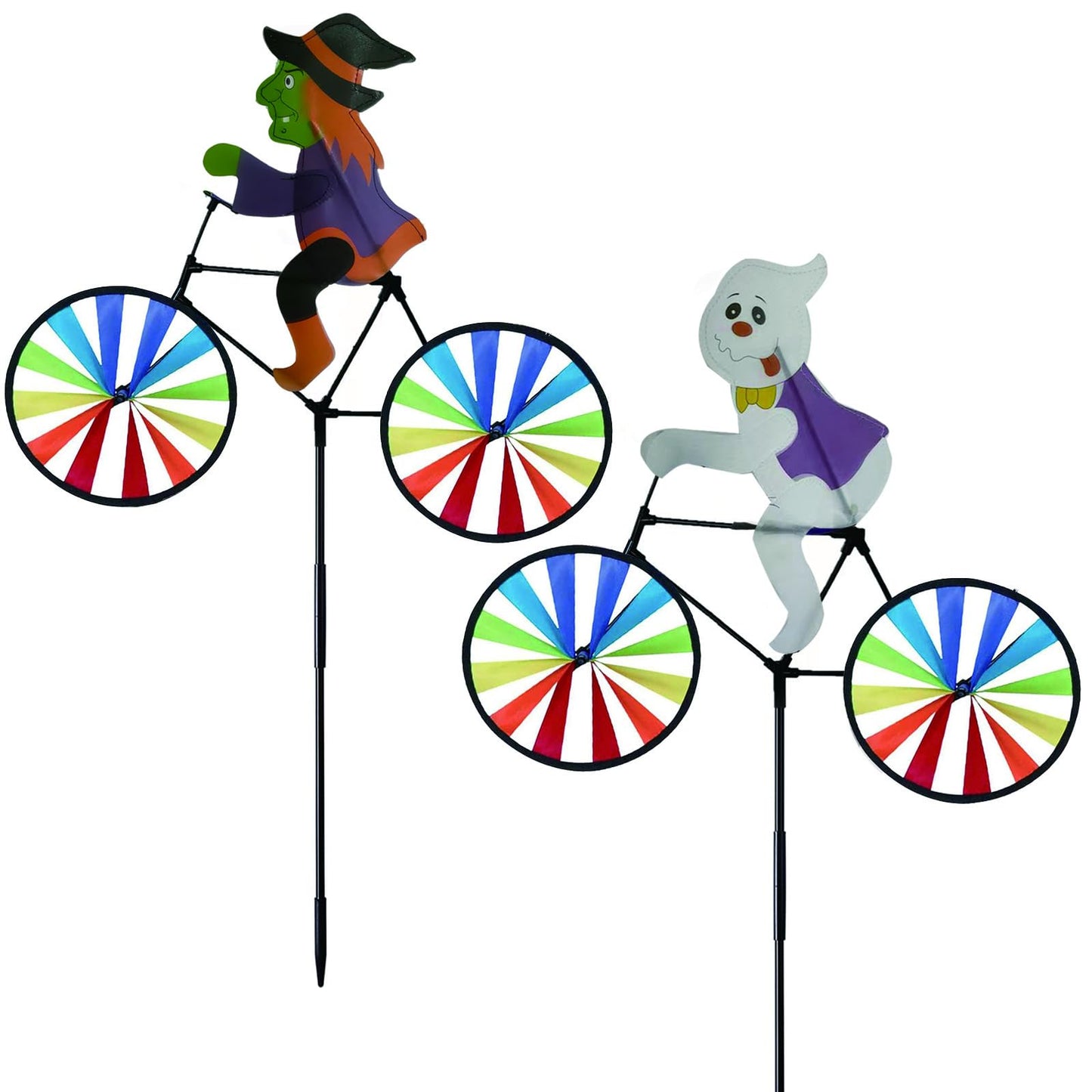 2 Pack 20 Inches Halloween Witch & Ghost Bike Spinner Decorations Pinwheels with Stakes Windmill Wind Spinners Outdoor for Yard Garden Lawn, Large Pin Wheels Halloween Accessories Gifts