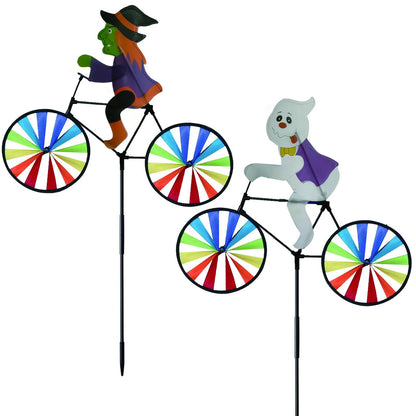 2 Pack 20 Inches Halloween Witch & Ghost Bike Spinner Decorations Pinwheels with Stakes Windmill Wind Spinners Outdoor for Yard Garden Lawn, Large Pin Wheels Halloween Accessories Gifts