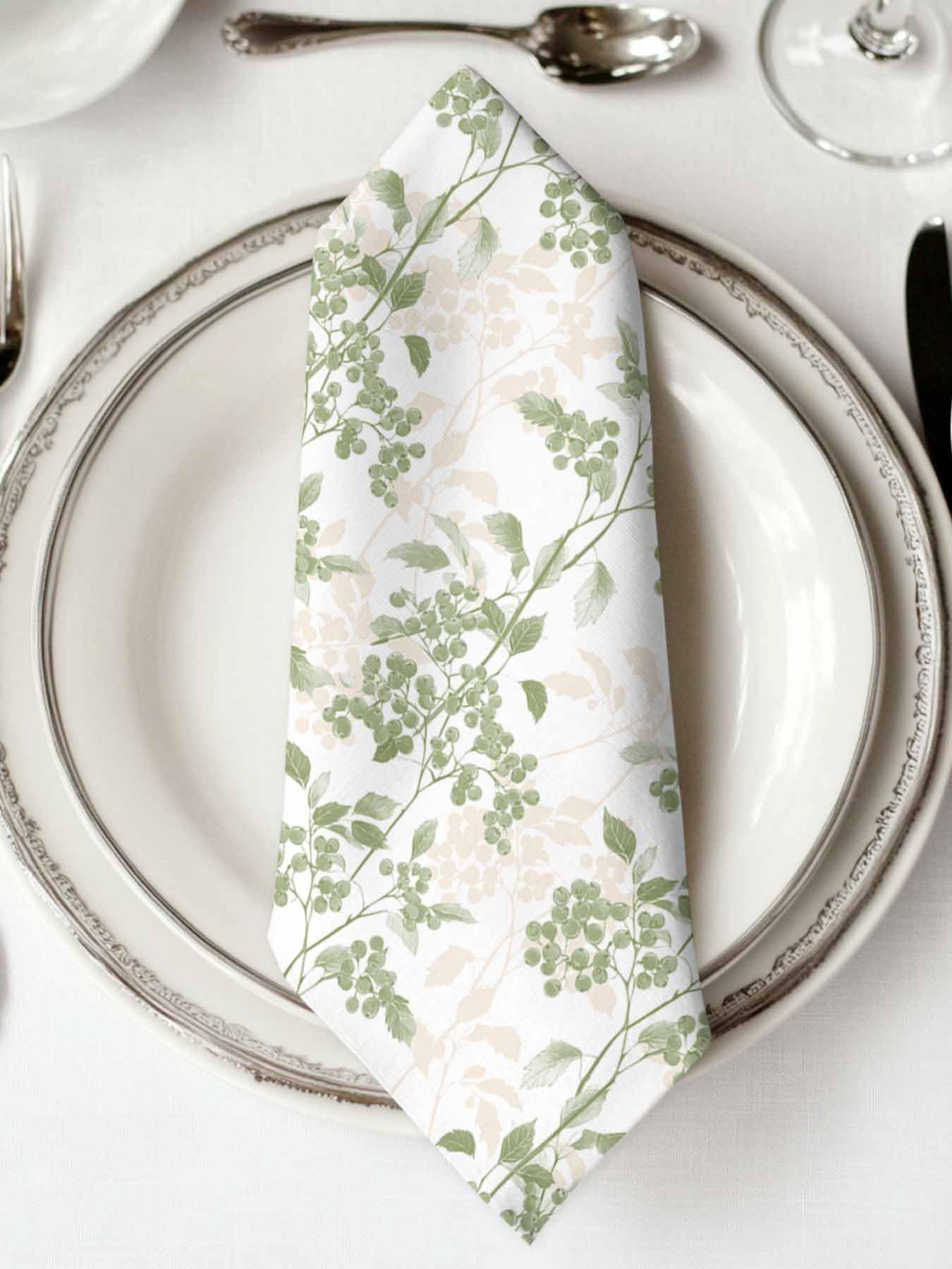 Sage Green Leaves Cloth Napkins Set of 6 - Washable Dinner Napkins Reusable Table Napkins for Home Party Weeding Dining Table Setting Decoration,Oversized 20"x20" Wildflower Herbs Floral Spring Summer