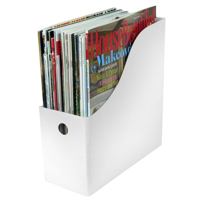 Evelots Magazine File Holder -Set of 6 White - Office Desk Organizer - Sturdy Cardboard - New Upgraded Double Front Panel -4" Wide-Easy Assemble