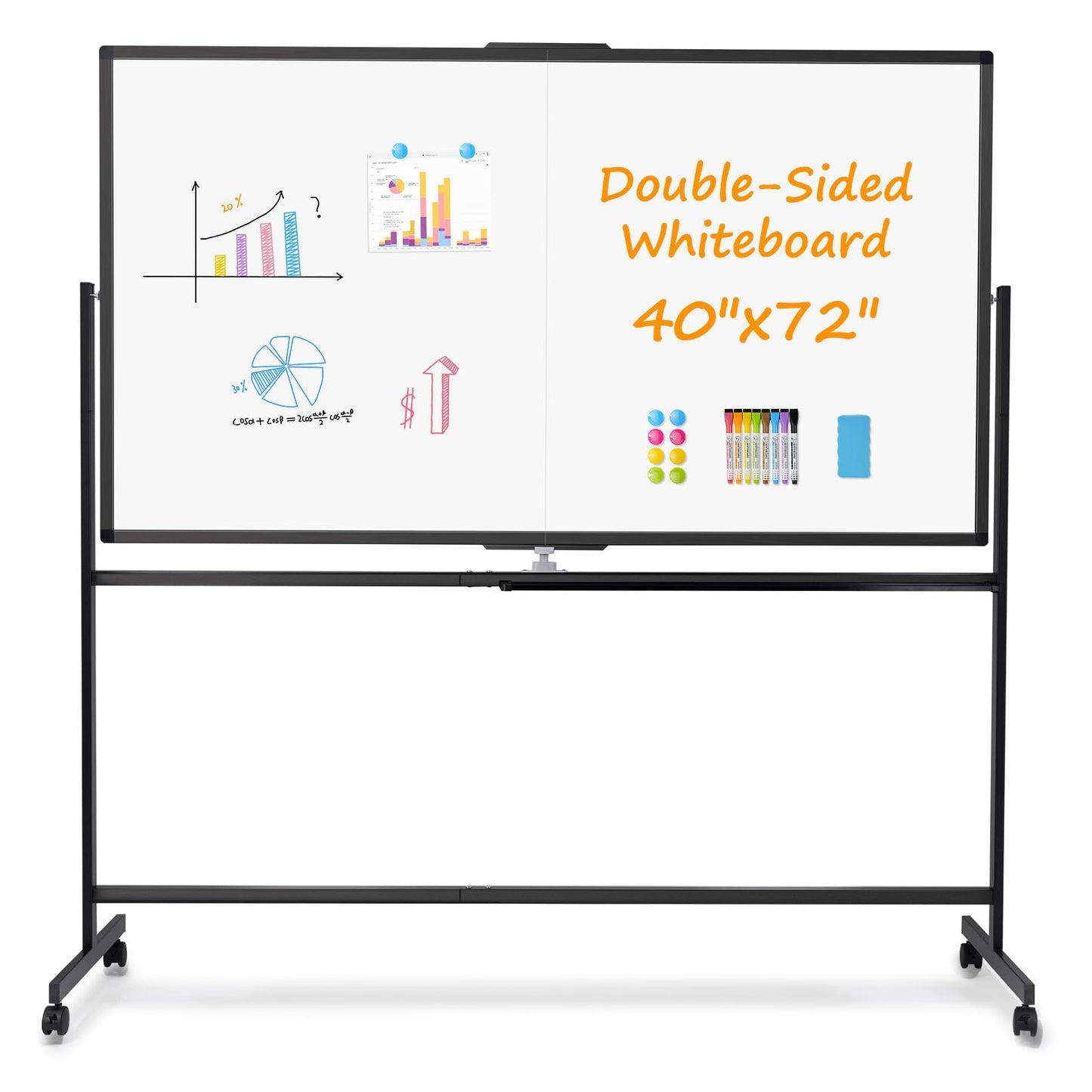 WALGLASS Rolling Whiteboard on Wheels, 72"x40" Double-Sided Dry Erase White Board with Stand, Large Magnetic Whiteboard, Giant Portable Standing Board for Office, School, Home, Classroom 6 x 3.33 ft