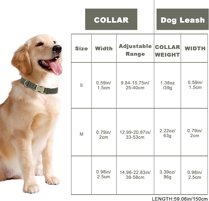 Genuine Leather Dog Collar - Adjustable Pet Collar with Quick Release Metal Buckle, Soft Skin Friendly Real Leather Collar for Small, Medium, Large Dogs (Dark Green Collar + Rope, L：Fit 15-23" Neck)