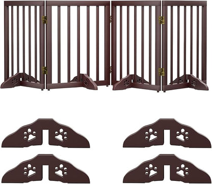 Semiocthome Freestanding Dog Gates for The House Extra Wide with 4 Panels and 4 Support Feet, 24" H Foldable Pet Gate for Stairs, Wooden Expansion Doggy Gates for Doorways, Fit Opening Up to 74" W