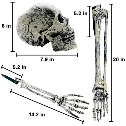 UMEELR 5 Set Skeleton Bones and Skull Halloween Decoration, Realistic Graveyard Groundbreaker Include Skeleton Stakes Skull and Arms Legs, Outdoor Yard Lawn Graveyard Ground Decor Party Supplies