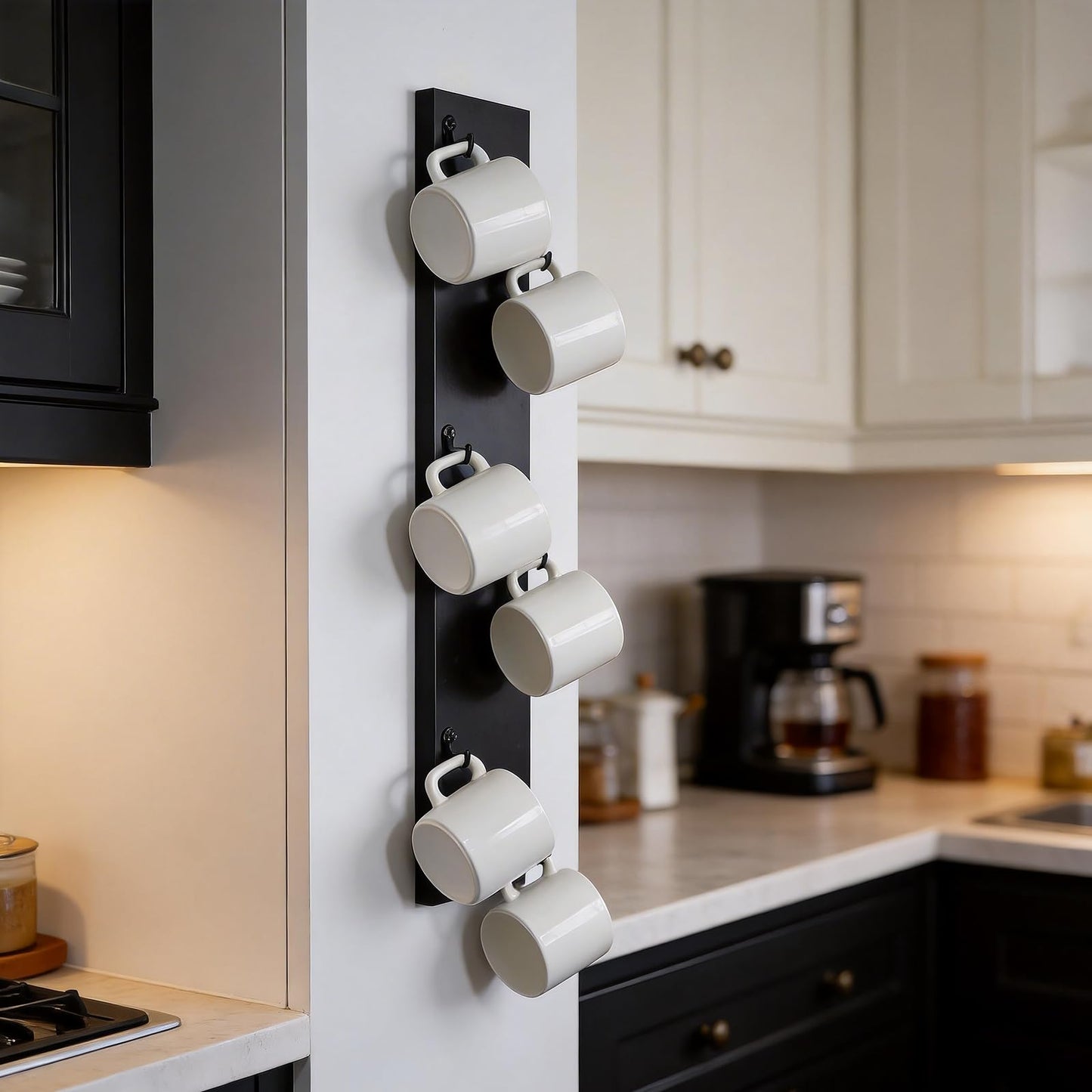 Yohsnor Coffee Mug Hanger Wall Mount - Stylish and Durable Storage Rack for Hanging Coffee Cups, Space-Saving Vertical Design, Fits Most Mugs and Travel Cups, Perfect for Kitchen and Office Use