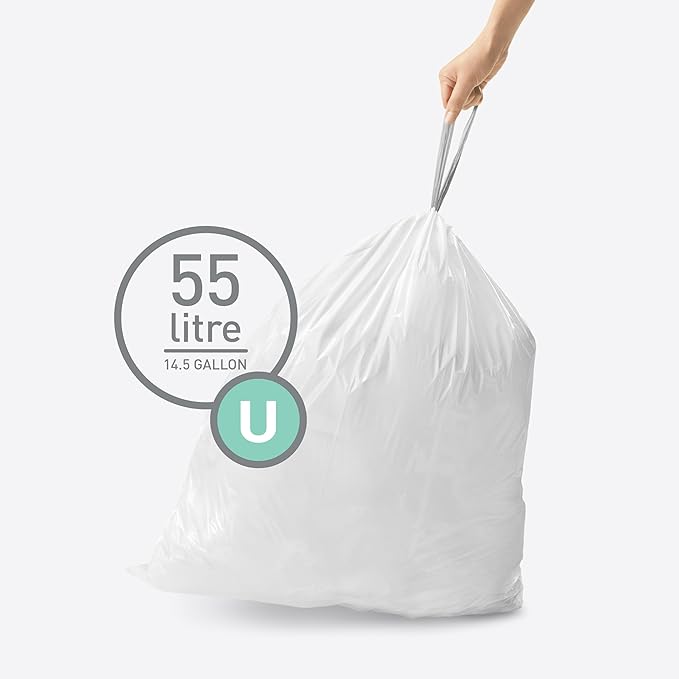 simplehuman Code U 200 Count, Dispenser Pack Custom Fit Liners, Drawstring