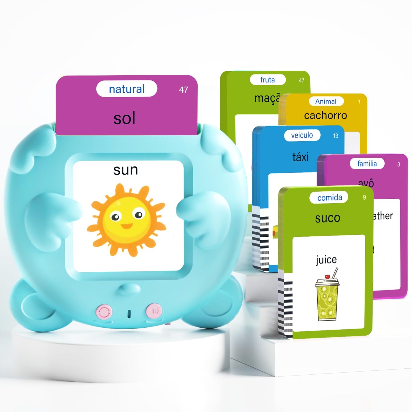 Portuguese and English Talking Flash Cards for Kids, 510 Sight Words Bilingual Learning Toys for Toddlers, Autism Pocket Speech Therapy Toys, Brazilian Português Vocabulary Educational Flashcards